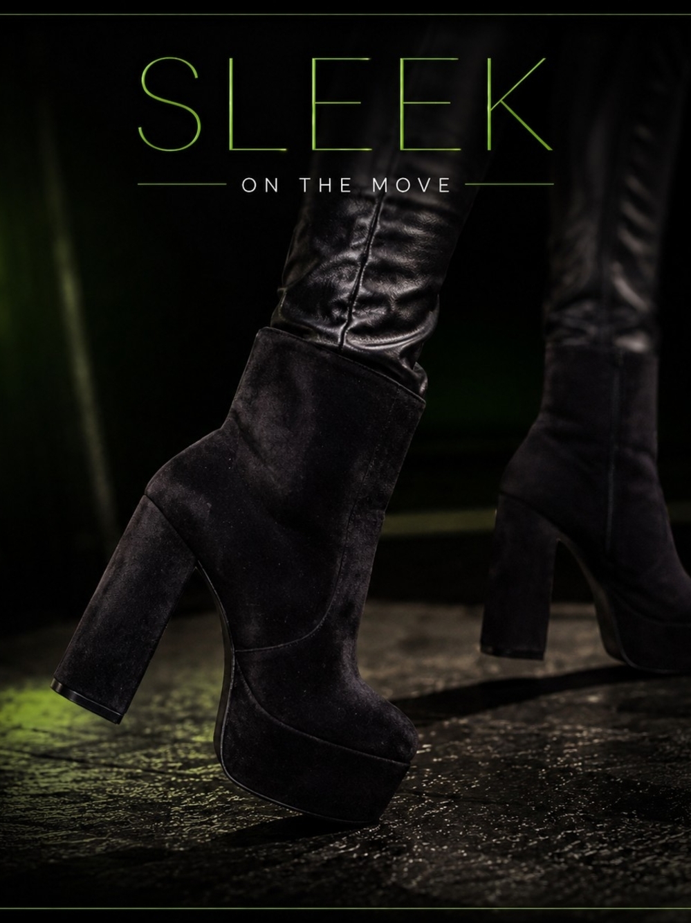 Lee Black Suede Platform Booties with Block Heel